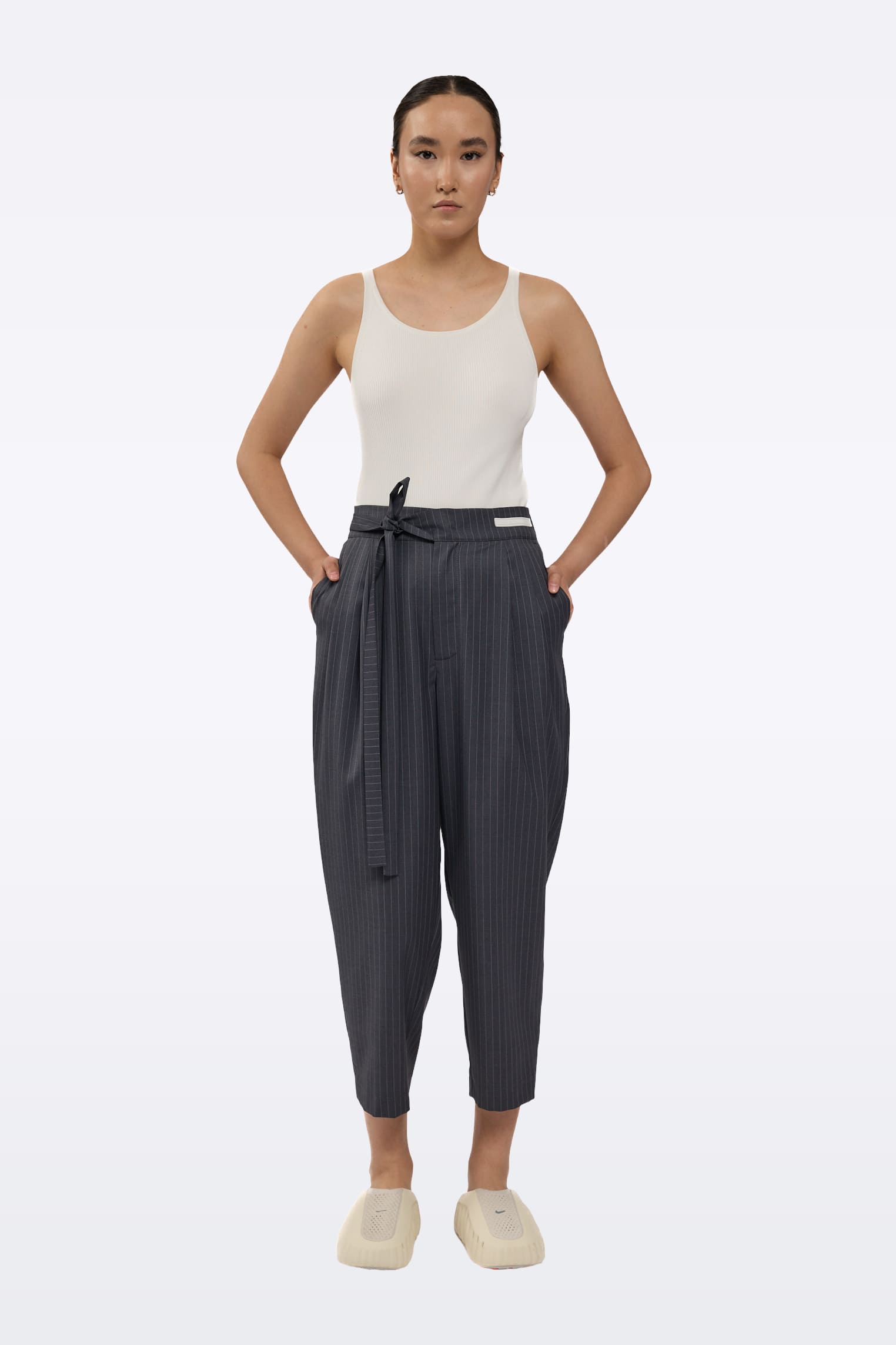 Gray striped trousers P0096/Wool