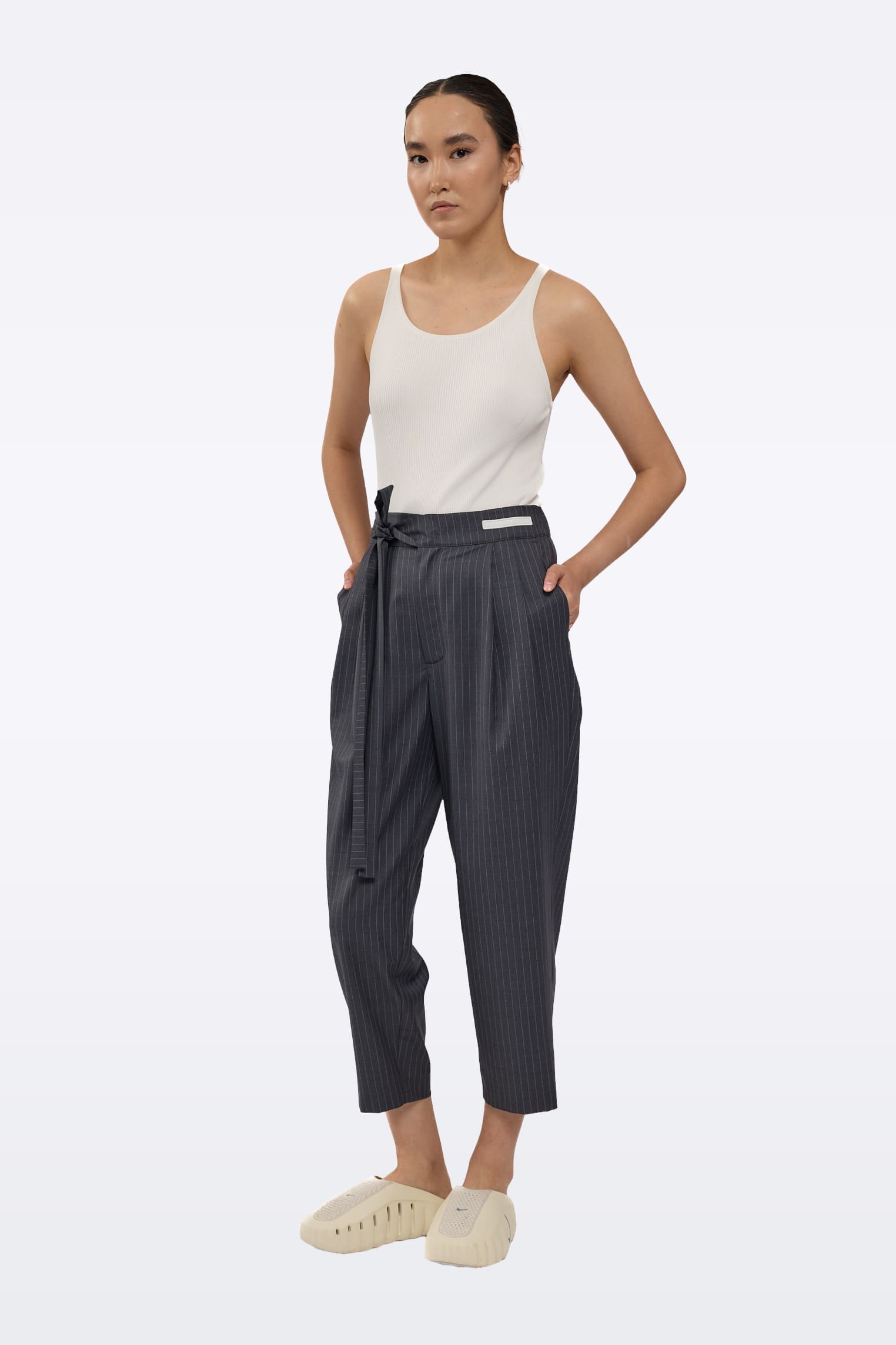 Gray striped trousers P0096/Wool